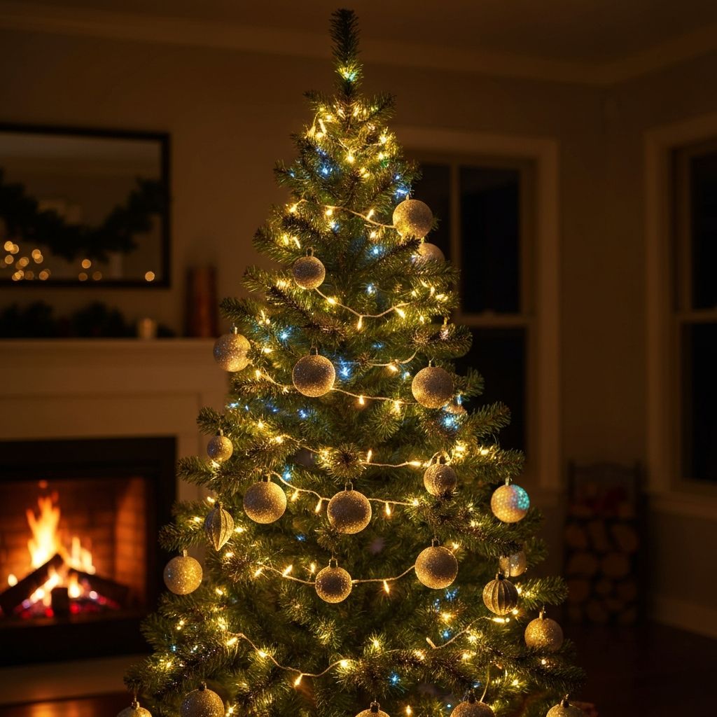 LED Christmas tree lights with star and snowflake decorations